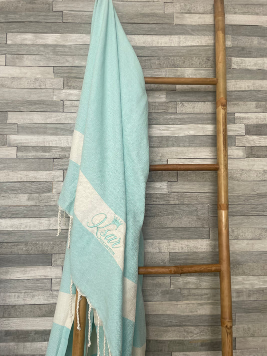 Cerulean Pastel Blue Luxury Oversized Fouta Beach Bath Towel Ksar Collection