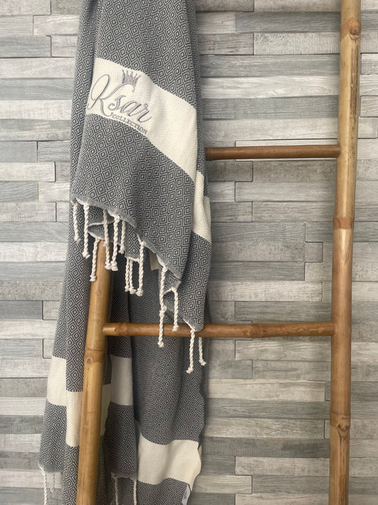 Deep Grey Luxury Oversized Fouta Beach Bath Towel Ksar Collection