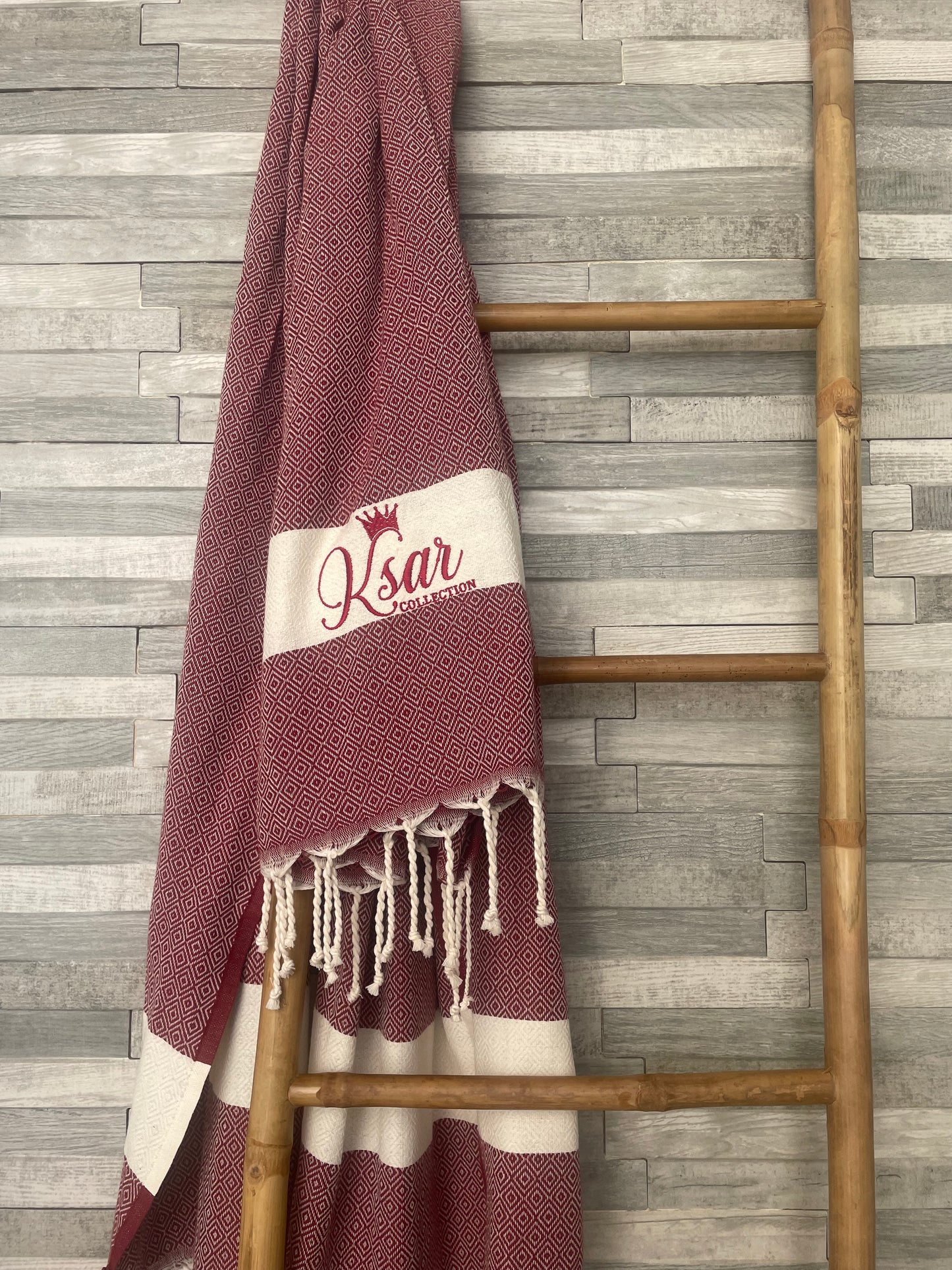 Deep Red Luxury Oversized Fouta Beach Bath Towel Ksar Collection