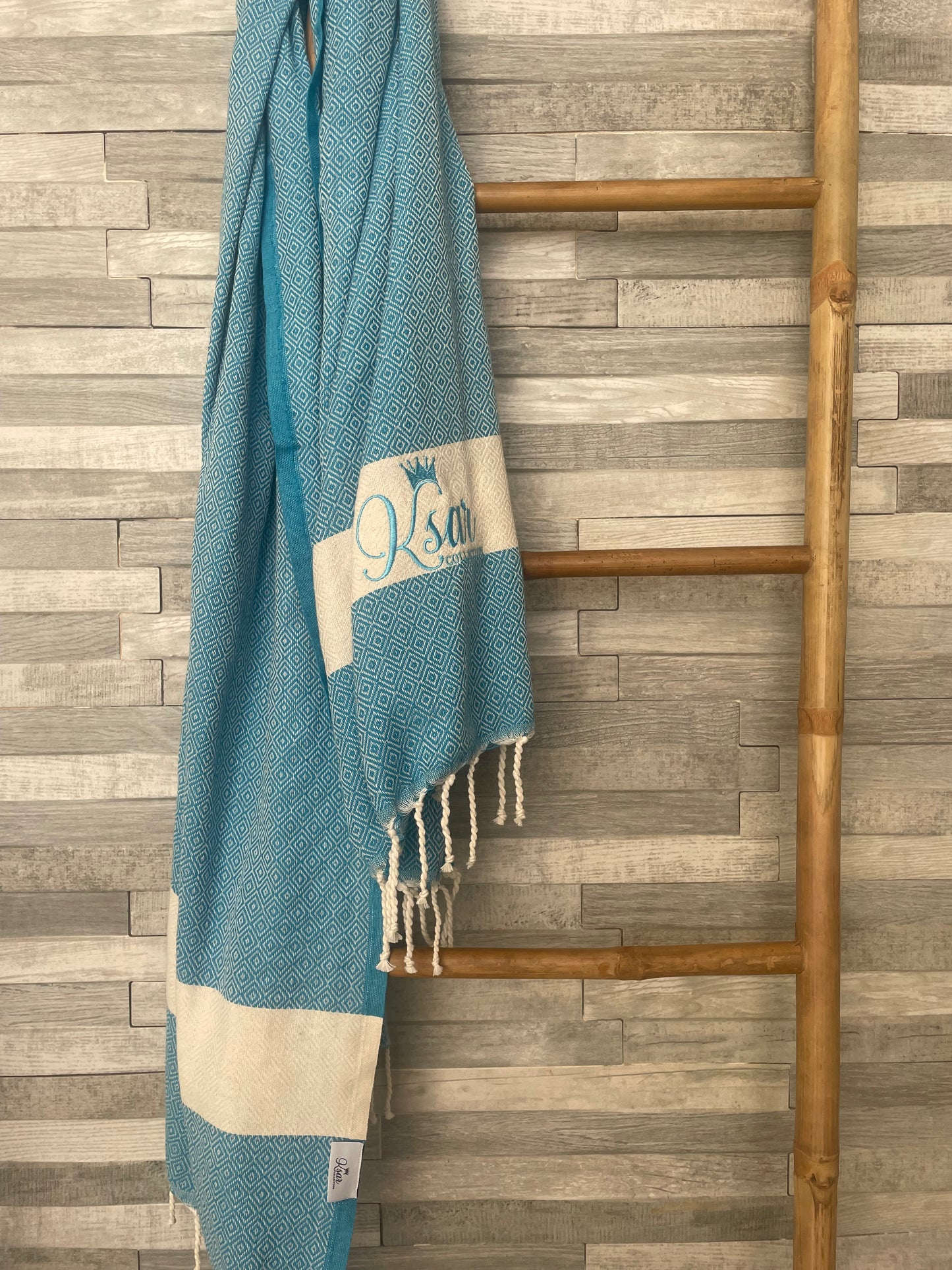 Turquoise Blue Luxury Oversized Fouta Beach Bath Towel Ksar Collection