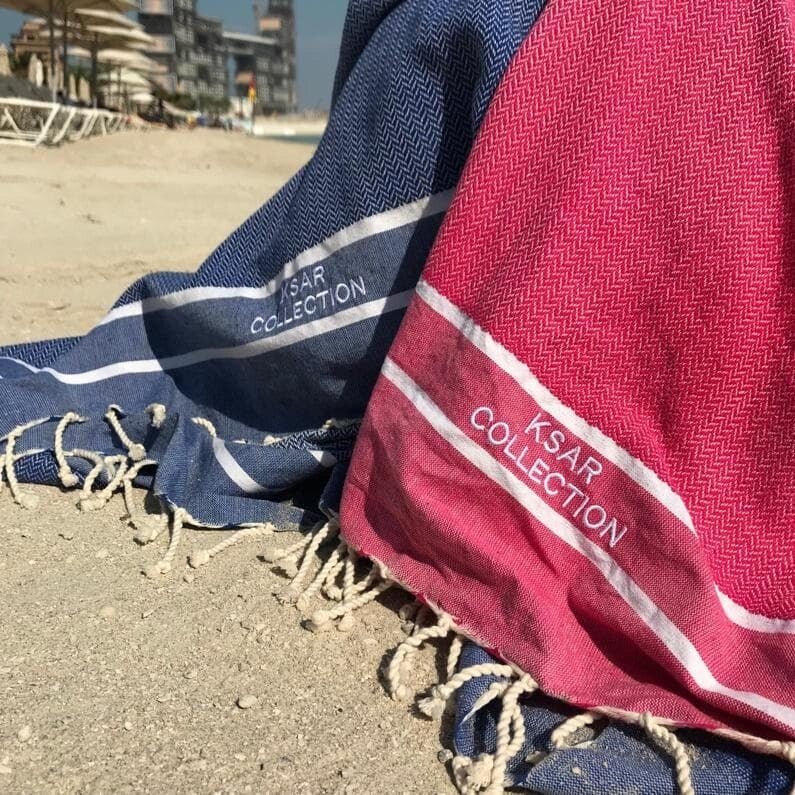 blue and pink fouta towels